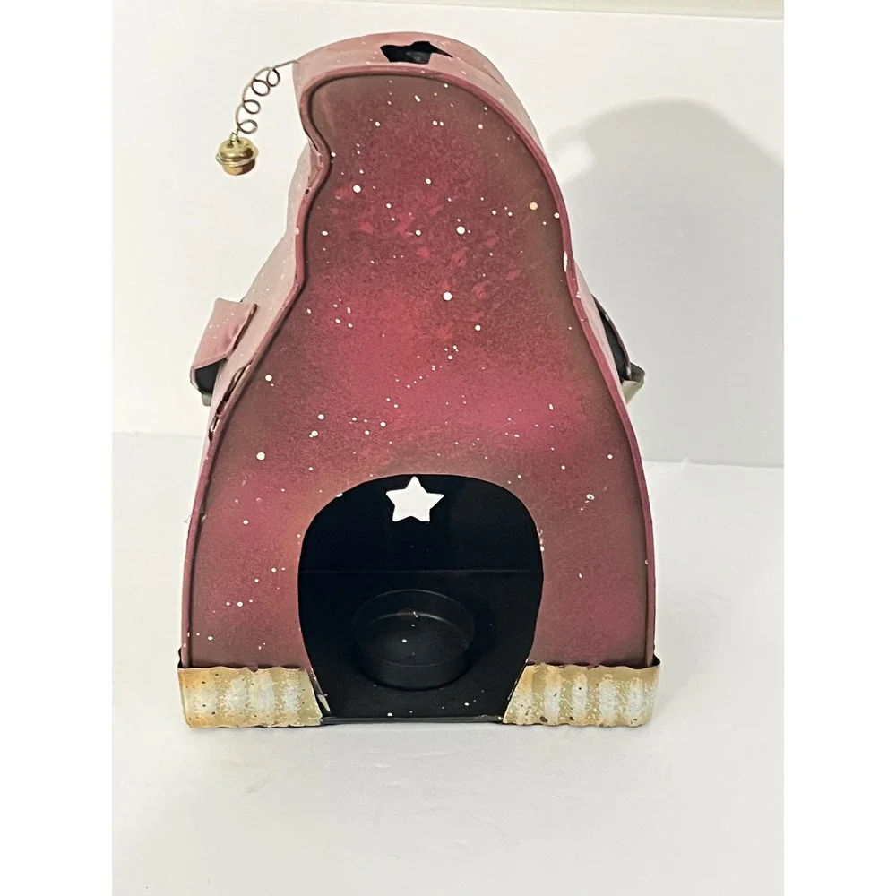 Vintage 2004‎ Santa Candle Holder Red Rustic Metal Folk Art Star Cutouts